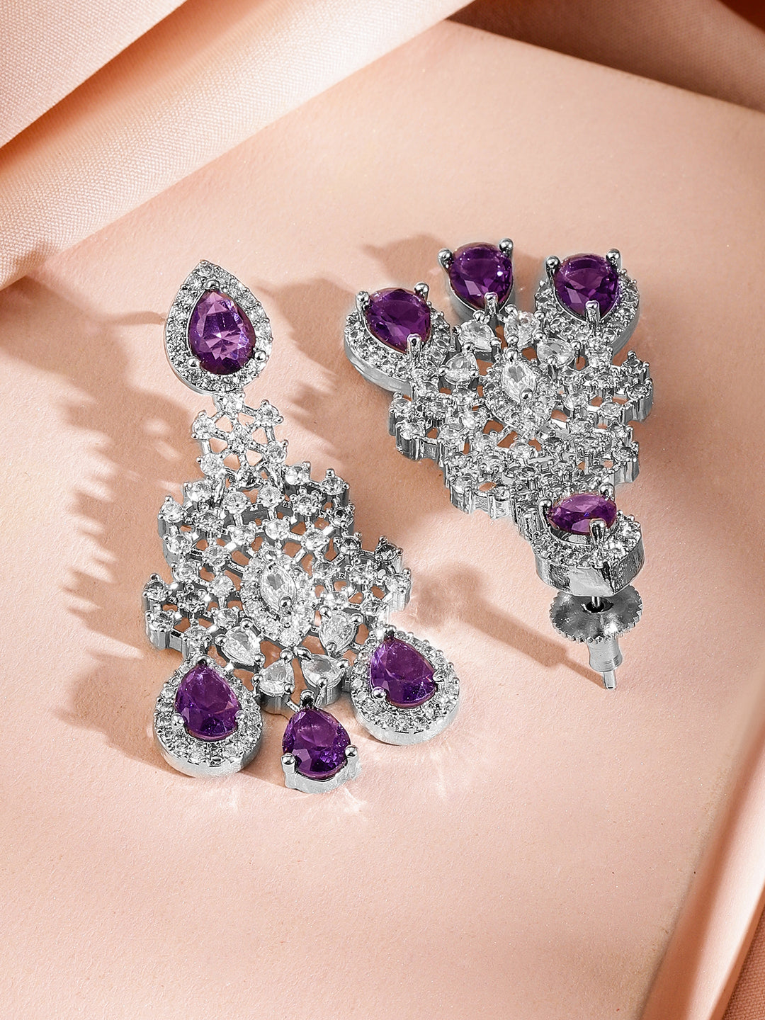Purple Studded American Diamond Zirconia Necklace Set フリーサイズ