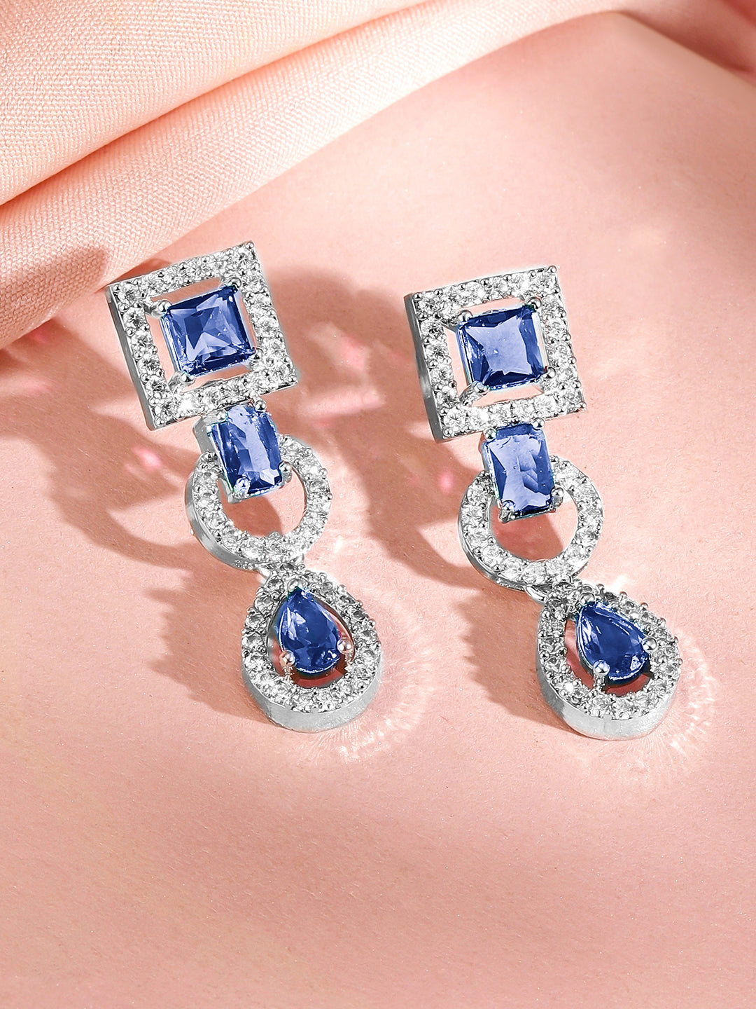 Studded American Diamond Zirconia Blue Necklace Set Blue