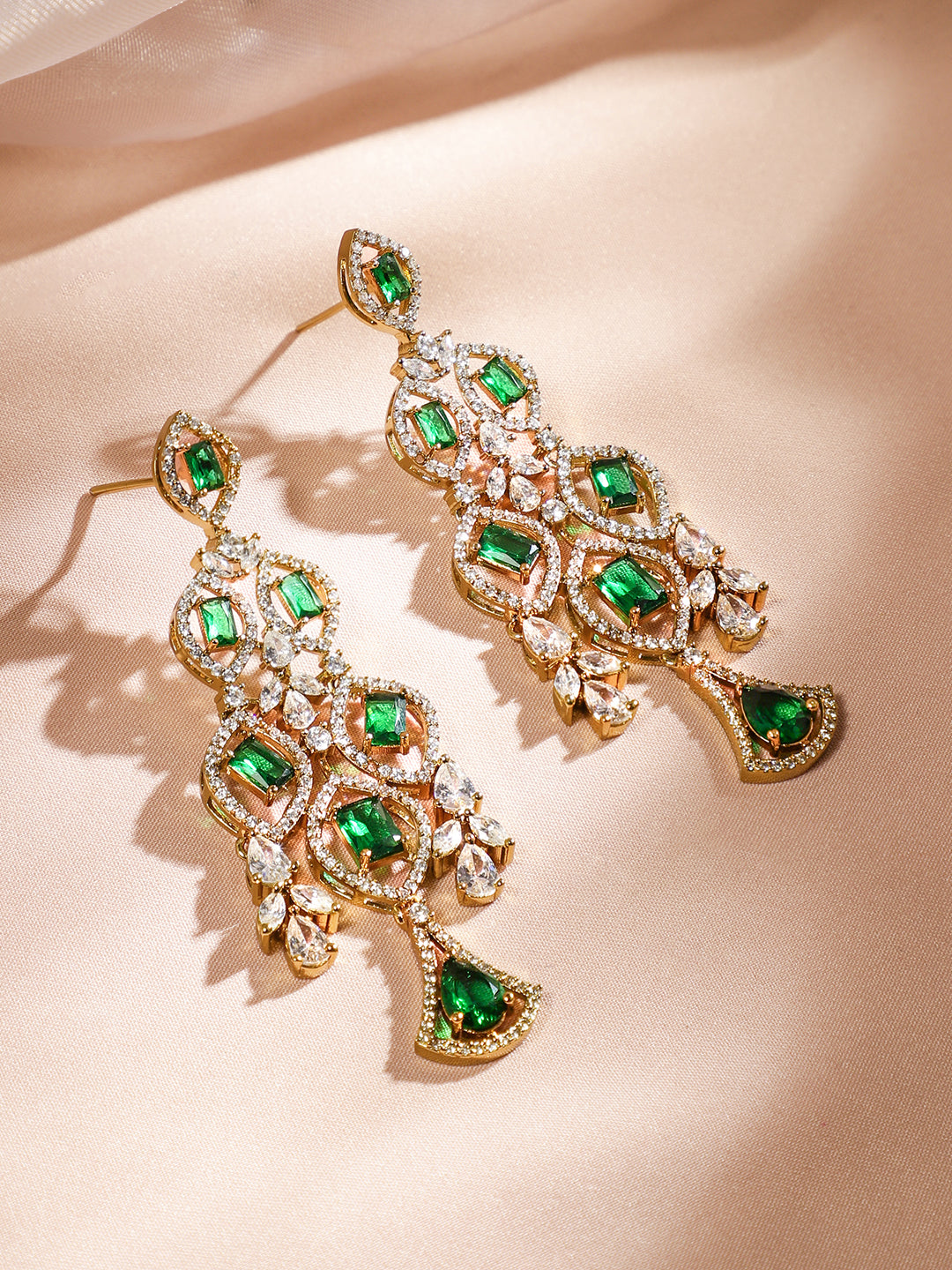 American Diamond Zirconia Green Layered Choker Set Green