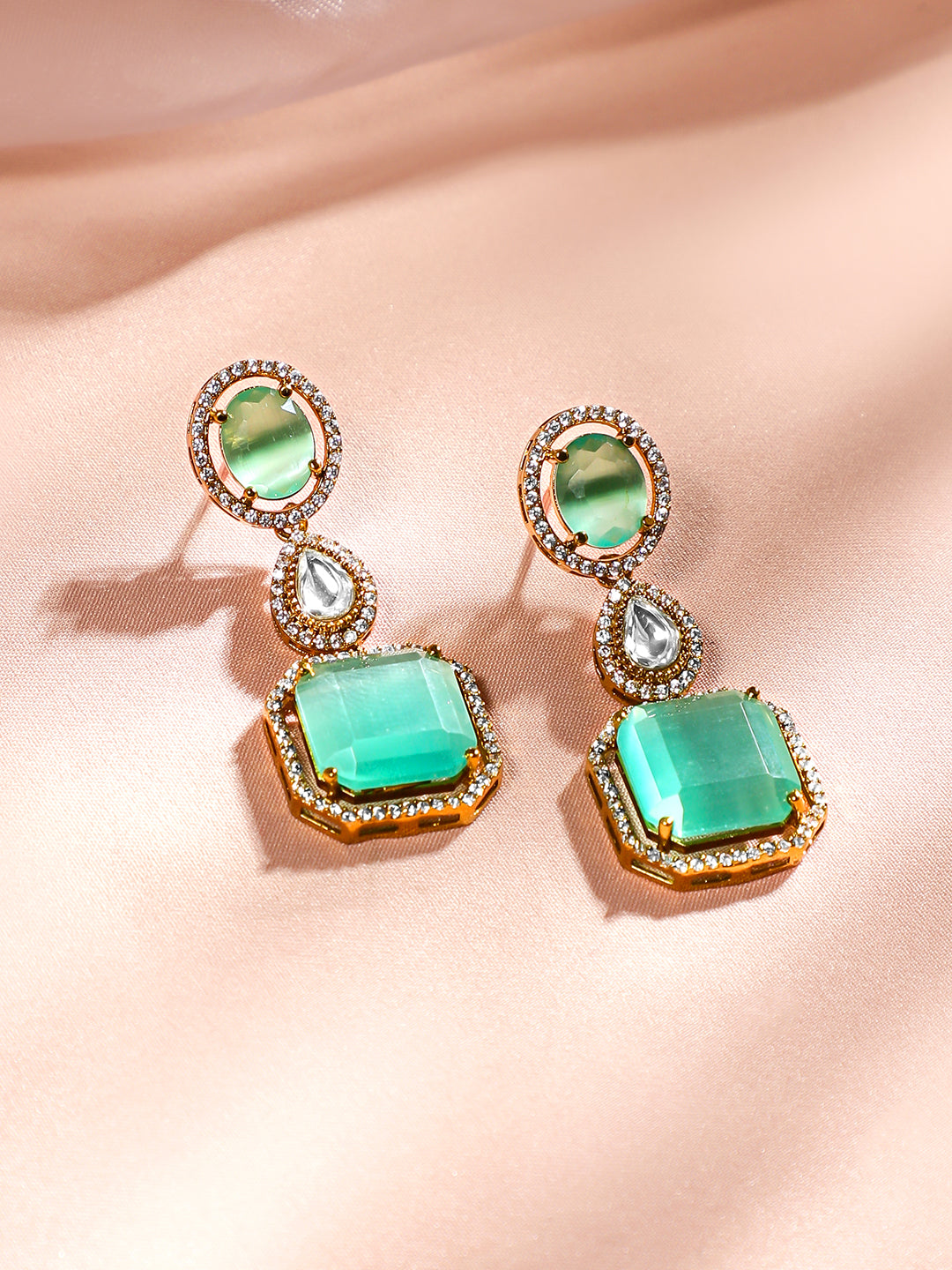 Gleaming Blue Multilayer Kundan Necklace Set Pastel Green