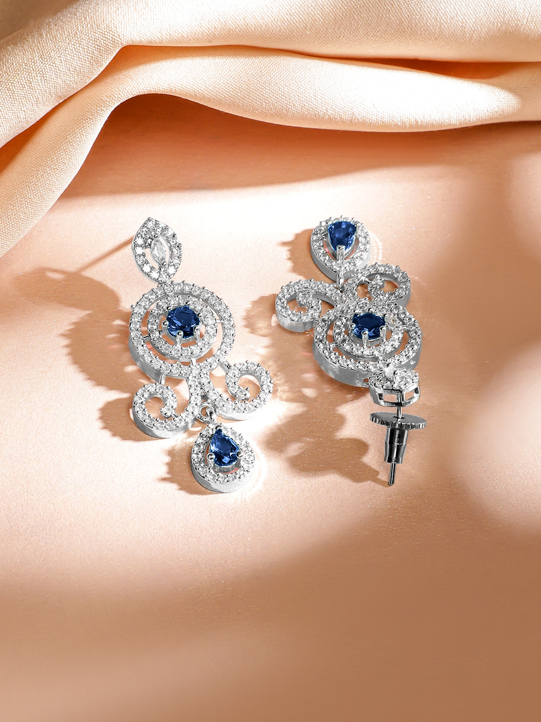 Blue Studded American Diamond Zirconia Layered Necklace Set Blue