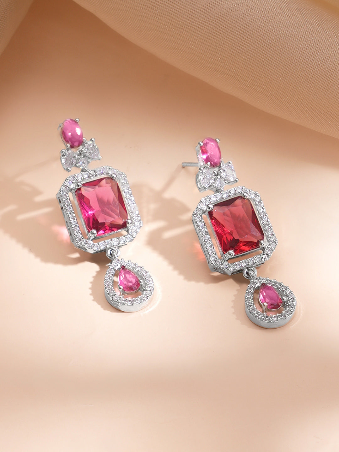 【Rubans】 American Diamond Zirconia Ruby Layered Necklace Set｜アメリカンダイヤモンド ジルコニア ルビー レイヤード ネックレスセット｜Red
