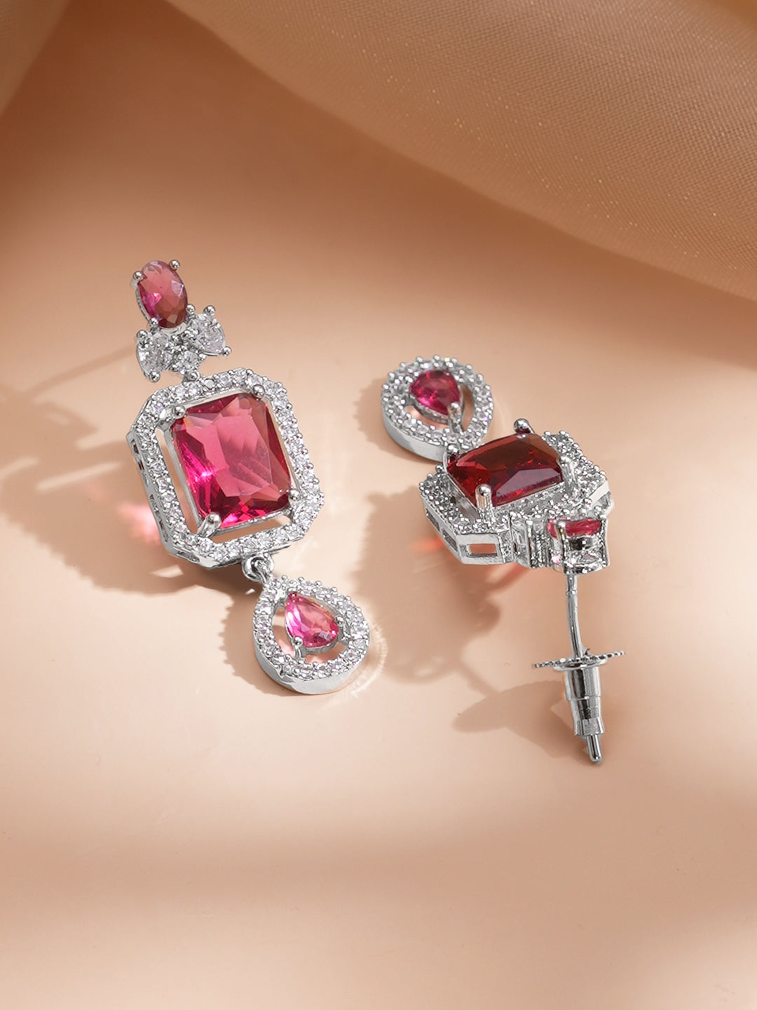 【Rubans】 American Diamond Zirconia Ruby Layered Necklace Set｜アメリカンダイヤモンド ジルコニア ルビー レイヤード ネックレスセット｜Red