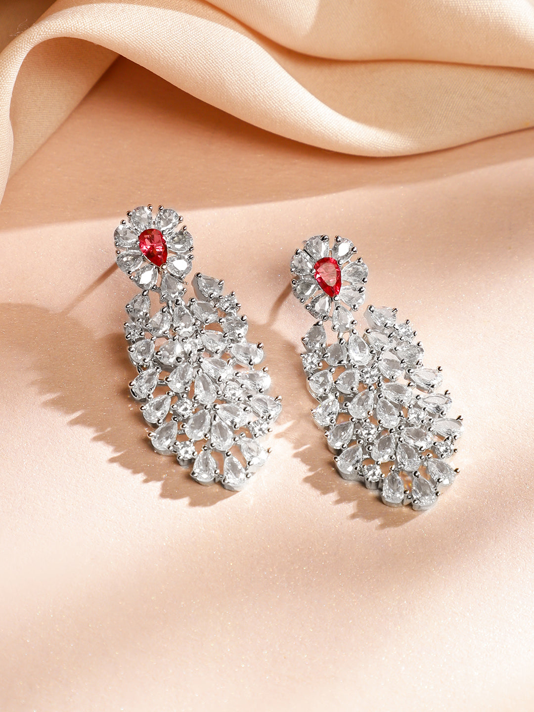 Leaf Design Crystal Necklace Set Red