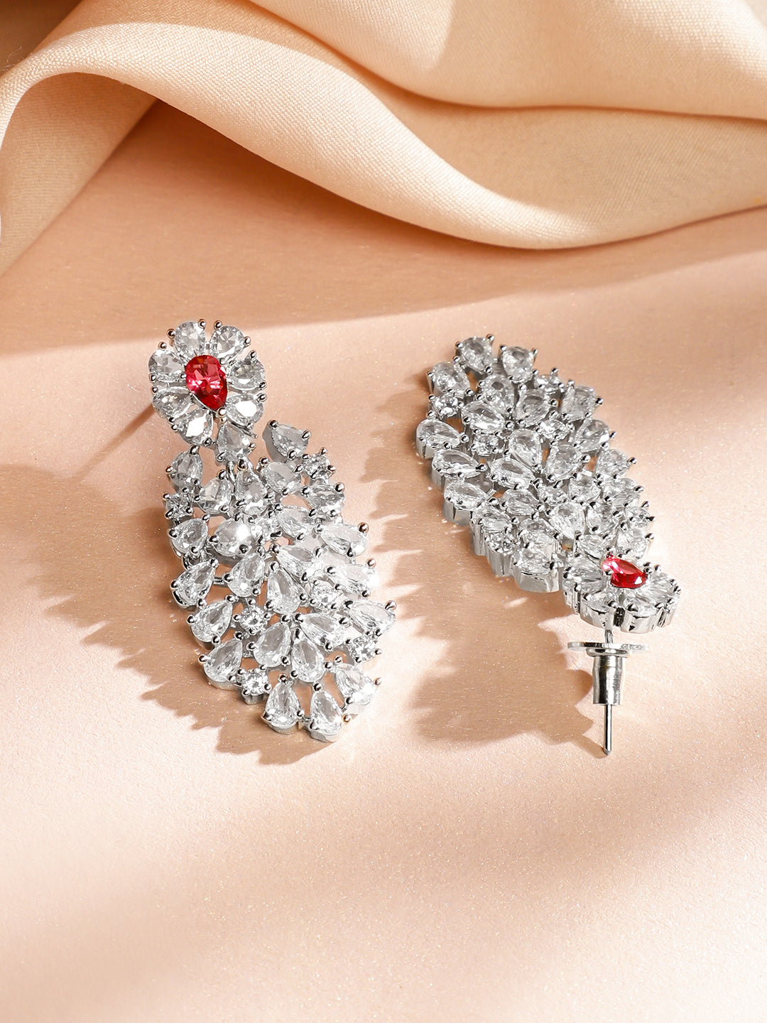 Leaf Design Crystal Necklace Set Red