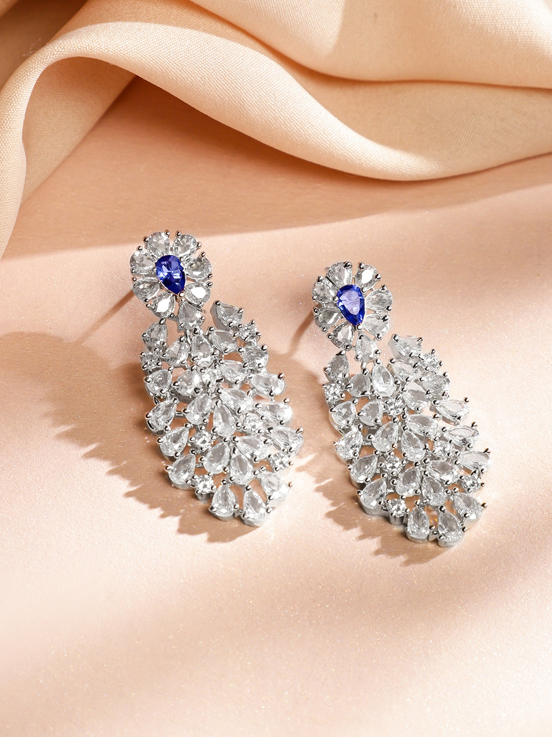 American Diamond Zirconia Blue Accented Necklace Set Blue