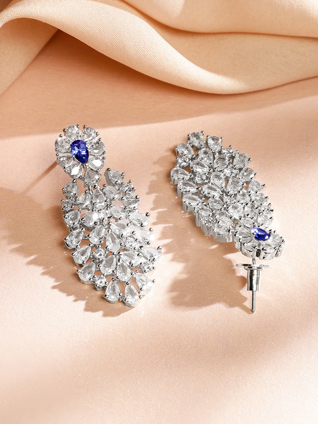 American Diamond Zirconia Blue Accented Necklace Set Blue