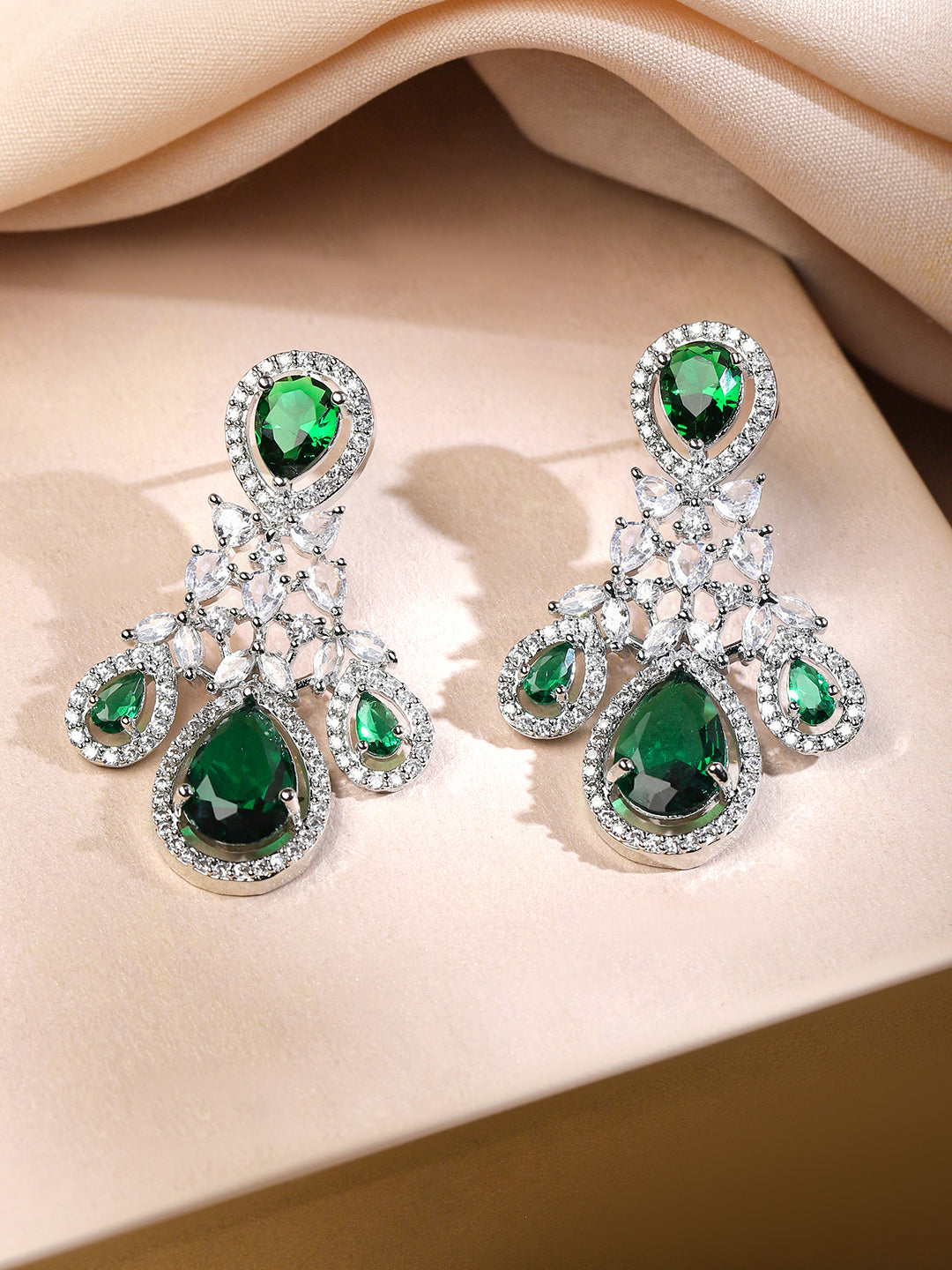 American Diamond Zirconia Green Chandelier Necklace Set フリーサイズ