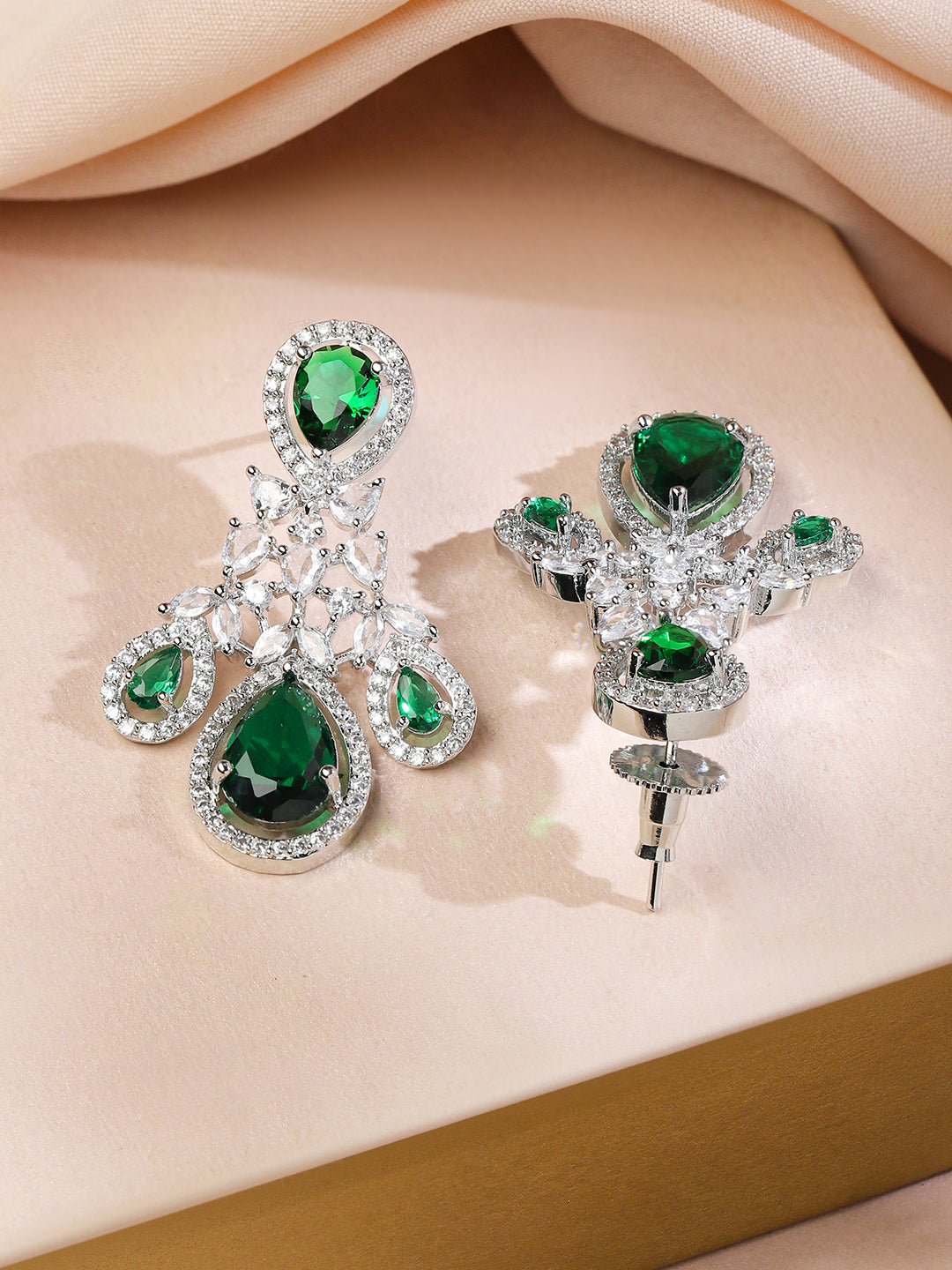 American Diamond Zirconia Green Chandelier Necklace Set フリーサイズ