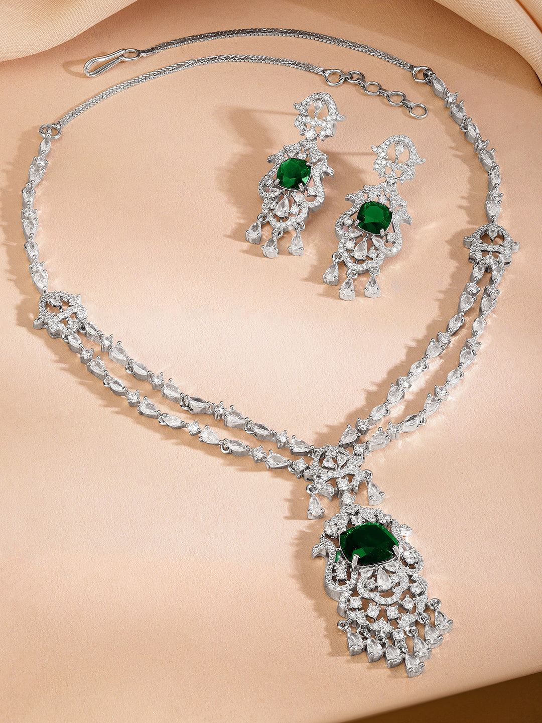 White American Diamond Zirconia Emerald Necklace Set フリーサイズ