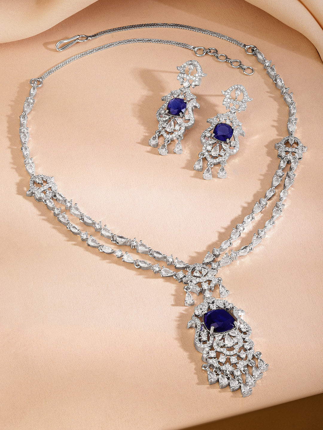 Blue Necklace Set With American Diamond Zirconia フリーサイズ