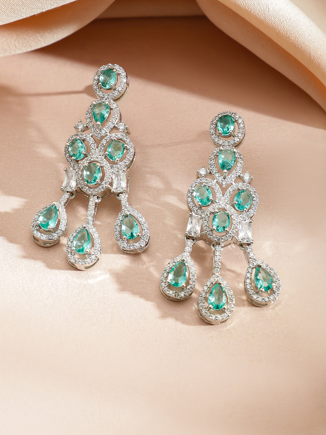 Green Studded American Diamond Zirconia Necklace Set フリーサイズ