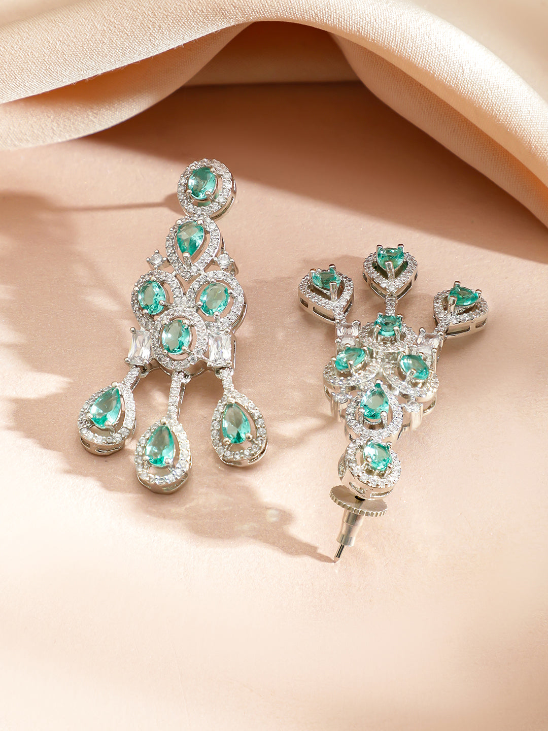 Green Studded American Diamond Zirconia Necklace Set フリーサイズ