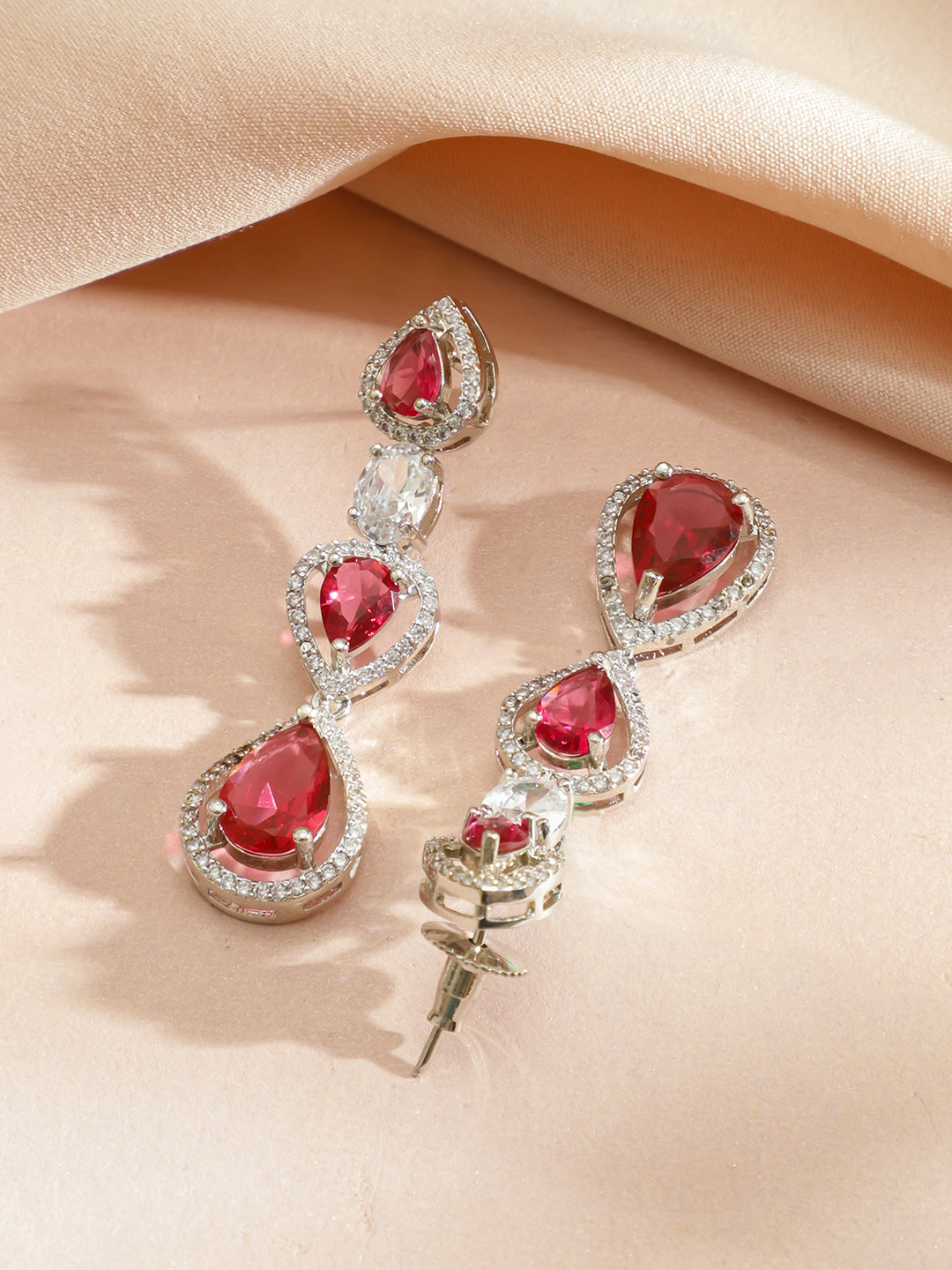 Ruby Drops American Diamond Zirconia Necklace Set フリーサイズ