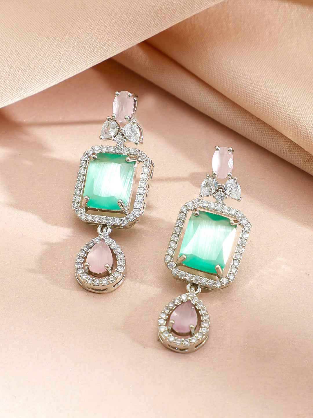 American Diamond Zirconia Pink & Green Necklaced Set フリーサイズ