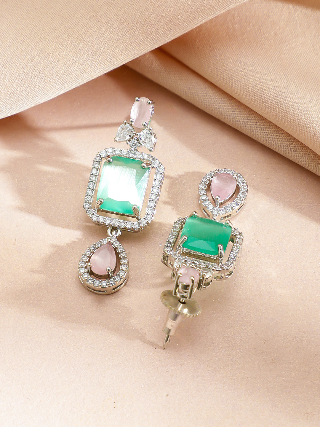 American Diamond Zirconia Pink & Green Necklaced Set フリーサイズ