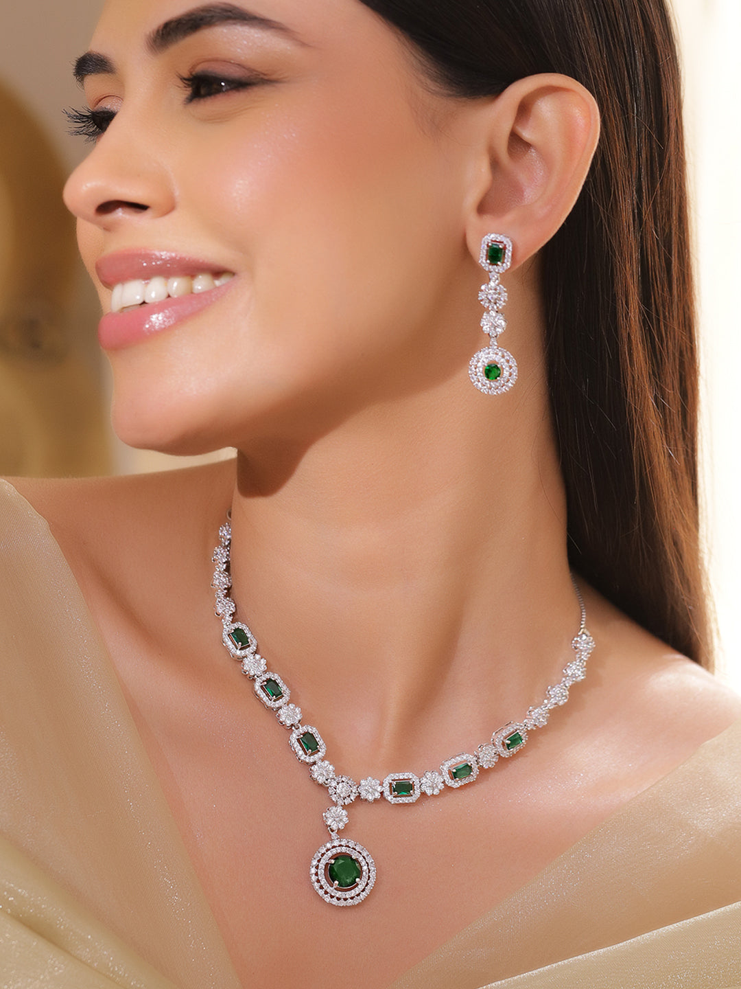 Green Crystal Statement Necklace Set フリーサイズ
