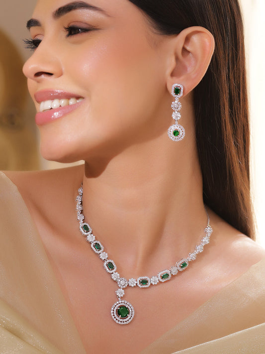 Green Crystal Statement Necklace Set フリーサイズ