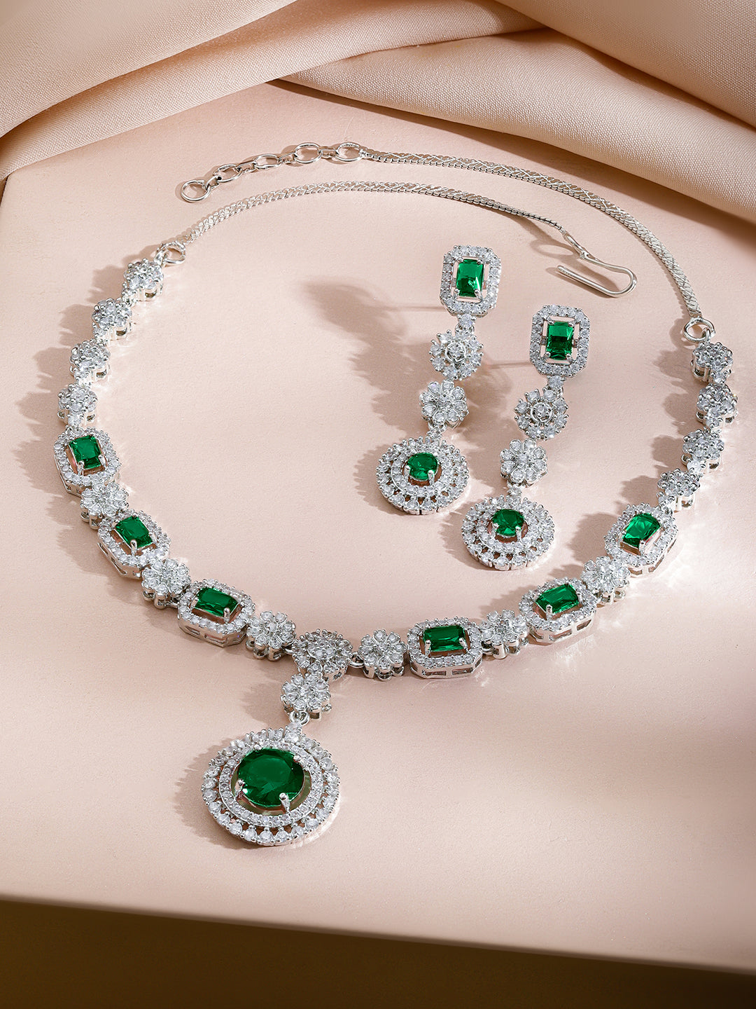 Green Crystal Statement Necklace Set フリーサイズ