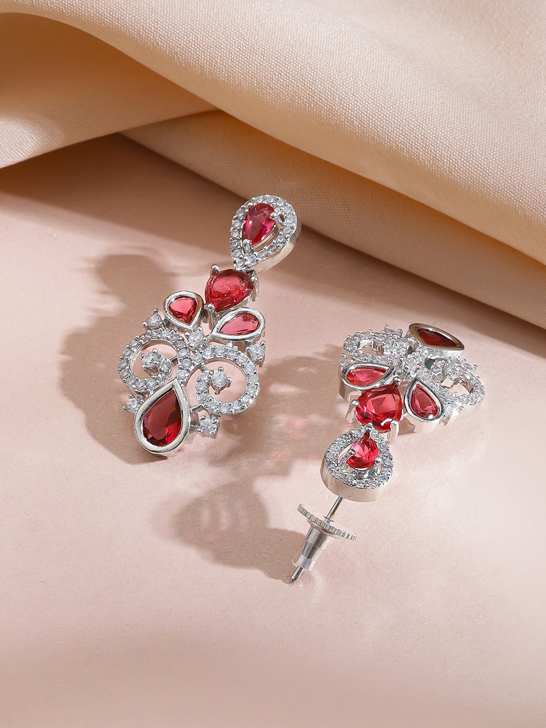 Red American Diamond Zirconia Swirl Necklace Set フリーサイズ