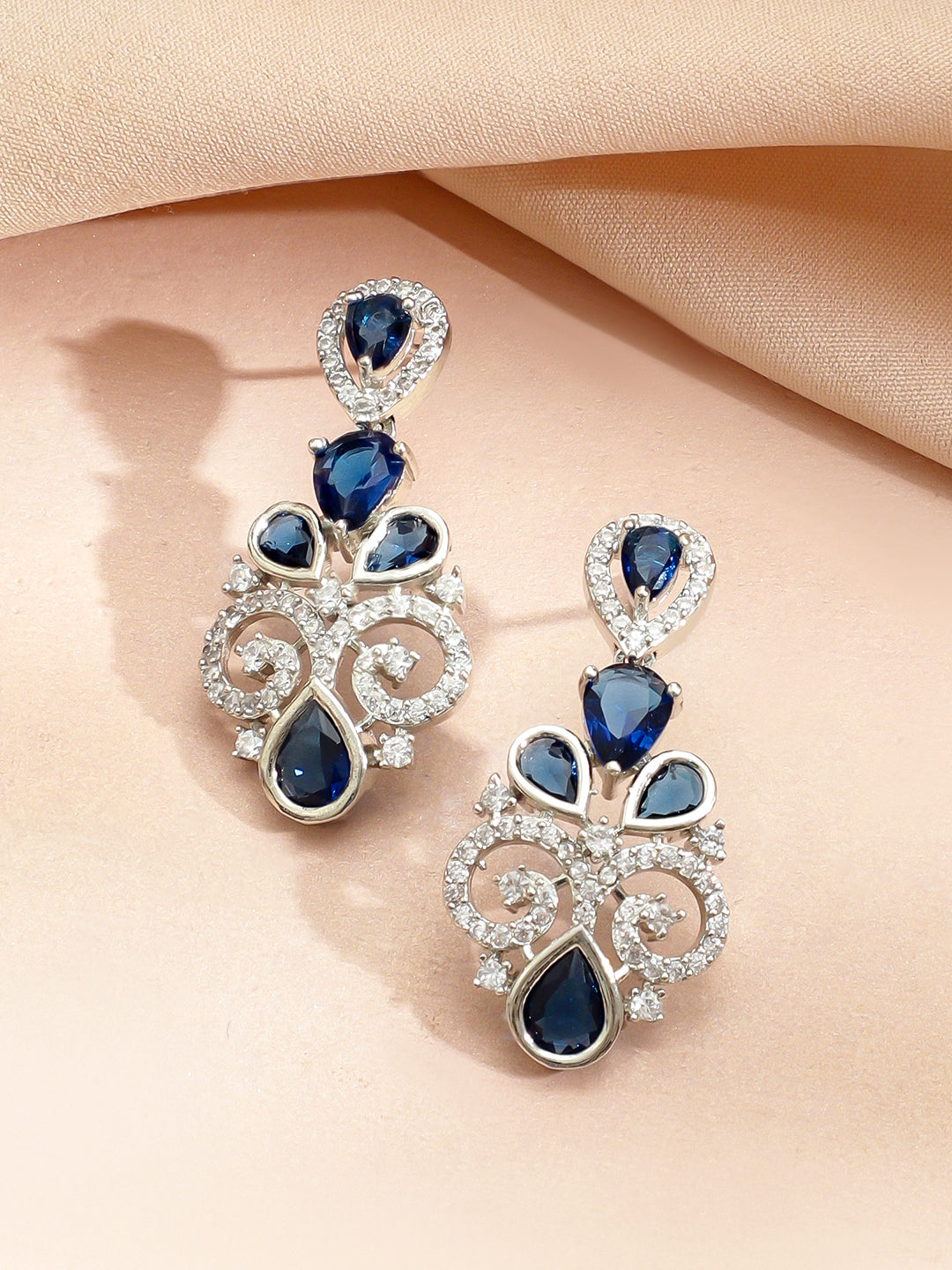 Blue American Diamond Zirconia Swirl Necklace Set フリーサイズ
