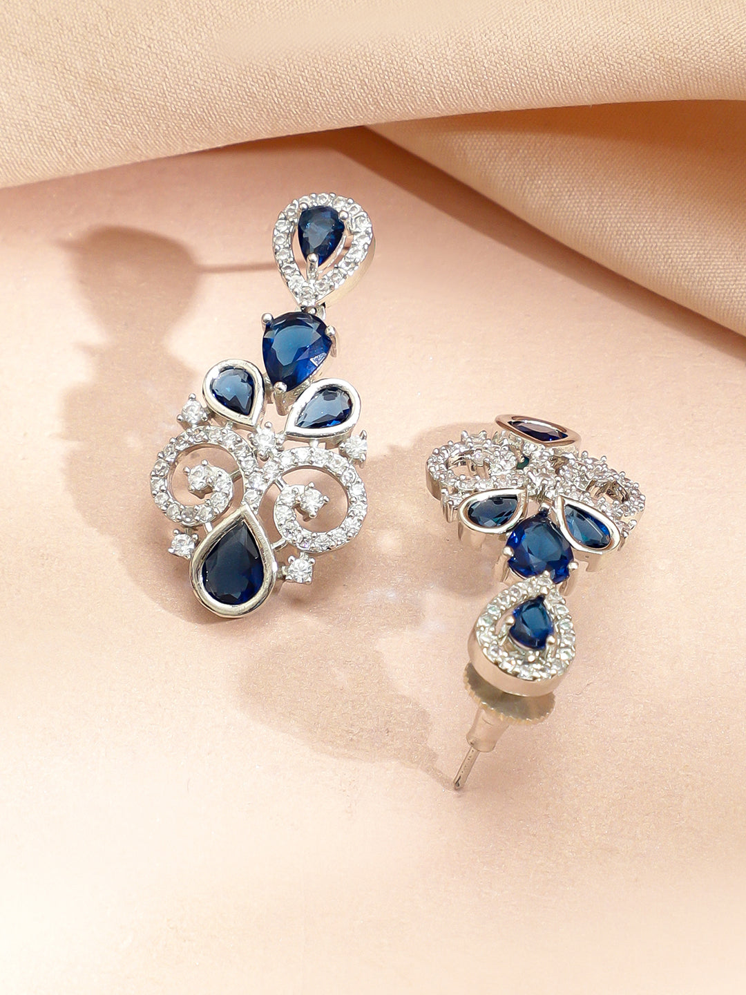 Blue American Diamond Zirconia Swirl Necklace Set フリーサイズ