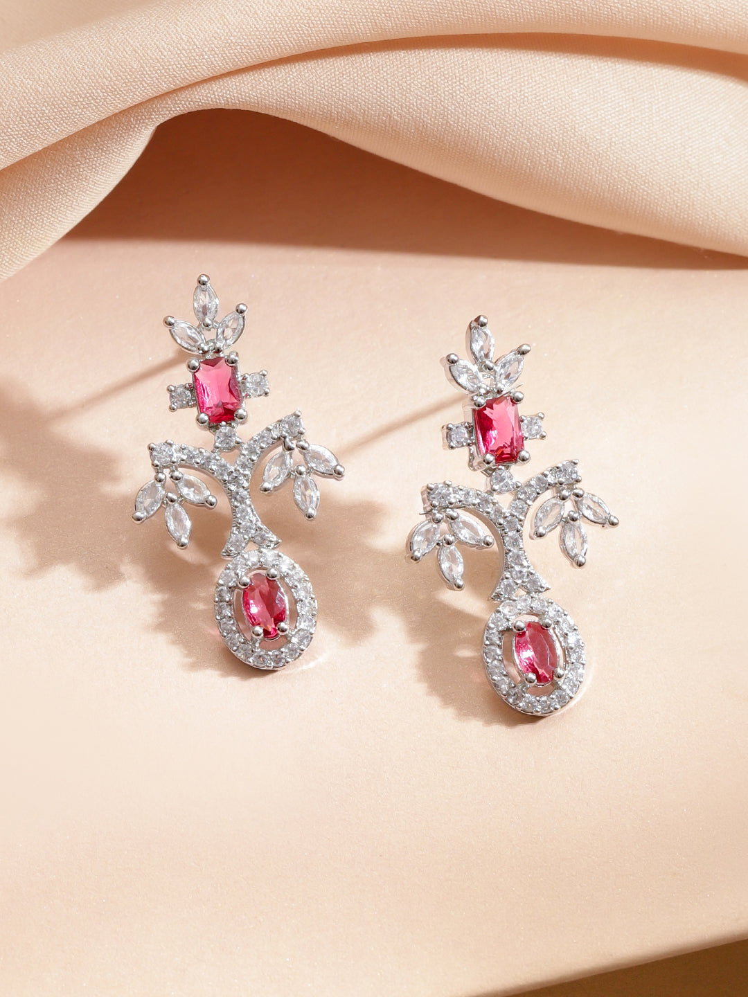 American Diamond Zirconia Pink Necklace Set フリーサイズ