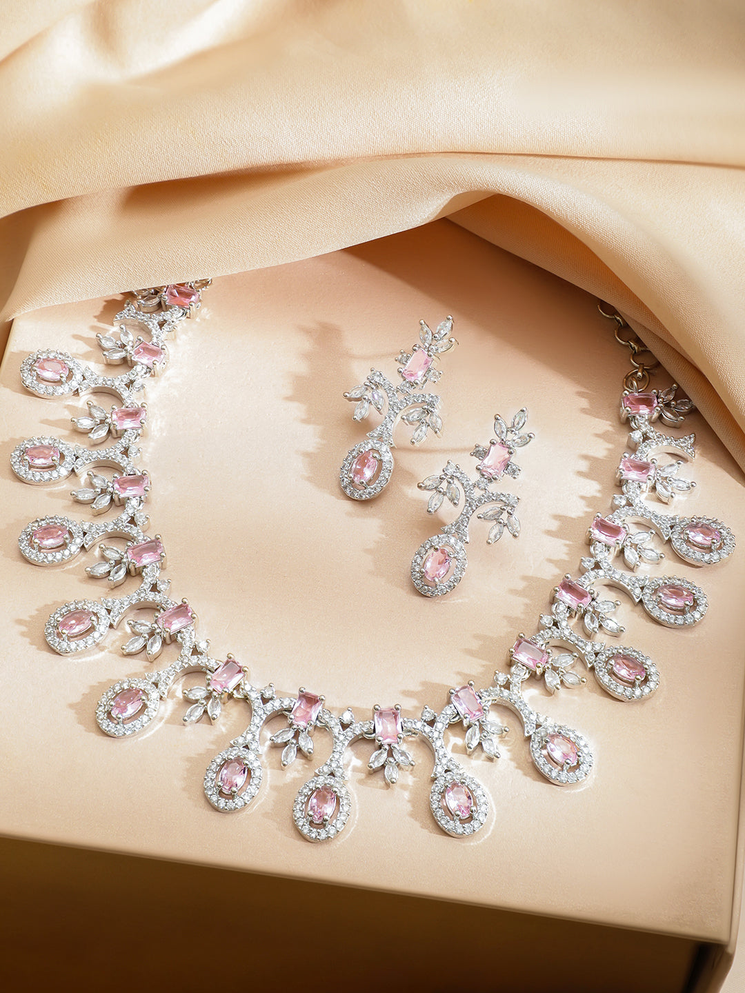 Pink Radiance American Diamond Zirconia Necklace Set フリーサイズ