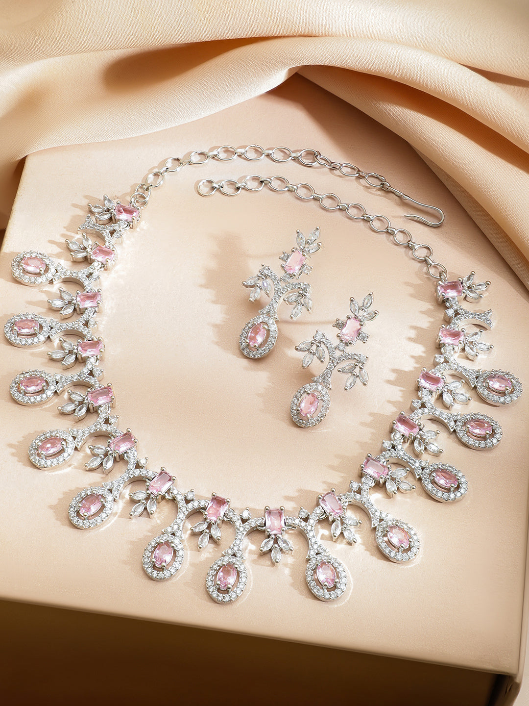 Pink Radiance American Diamond Zirconia Necklace Set フリーサイズ