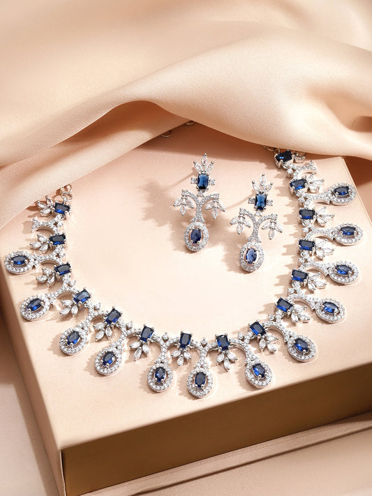 Blue American Diamond Zirconia Necklace Set フリーサイズ