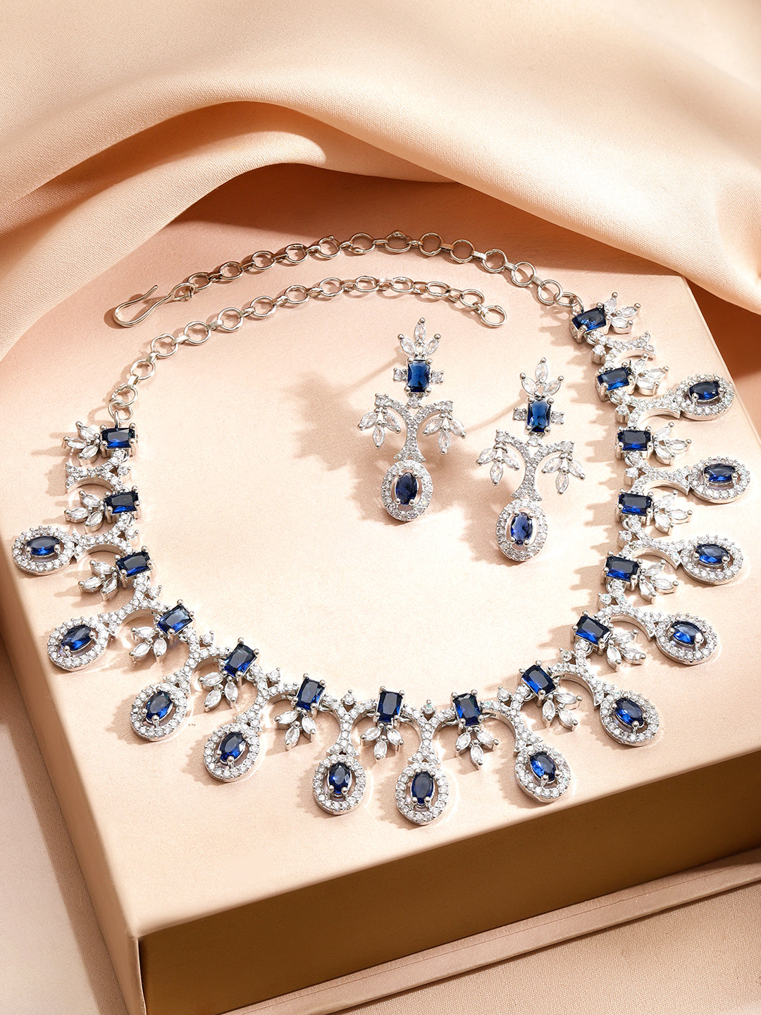 Blue American Diamond Zirconia Necklace Set フリーサイズ