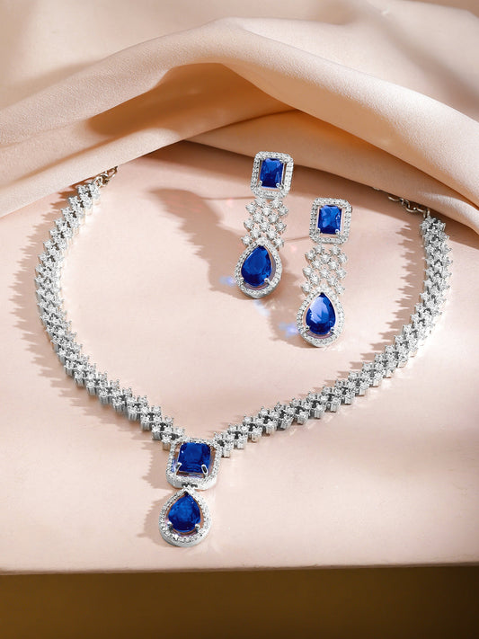 Dazzling Blue American Diamond Zirconia Necklace Set フリーサイズ