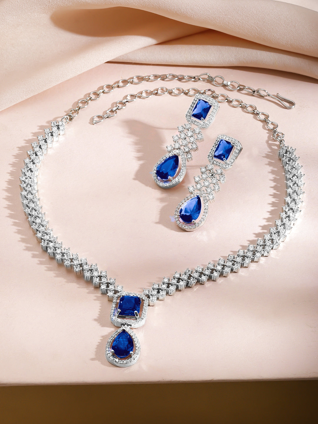 Dazzling Blue American Diamond Zirconia Necklace Set フリーサイズ