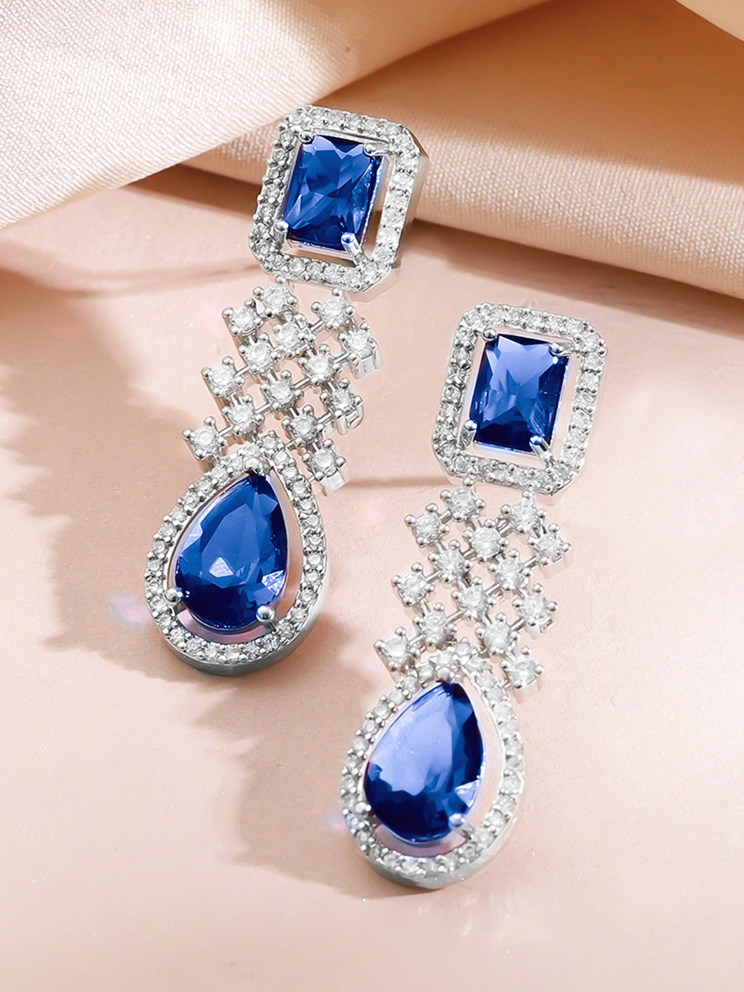 Dazzling Blue American Diamond Zirconia Necklace Set フリーサイズ