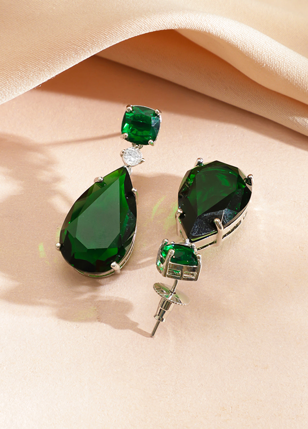 American Diamond Zirconia Emerald Drop Necklace Set フリーサイズ