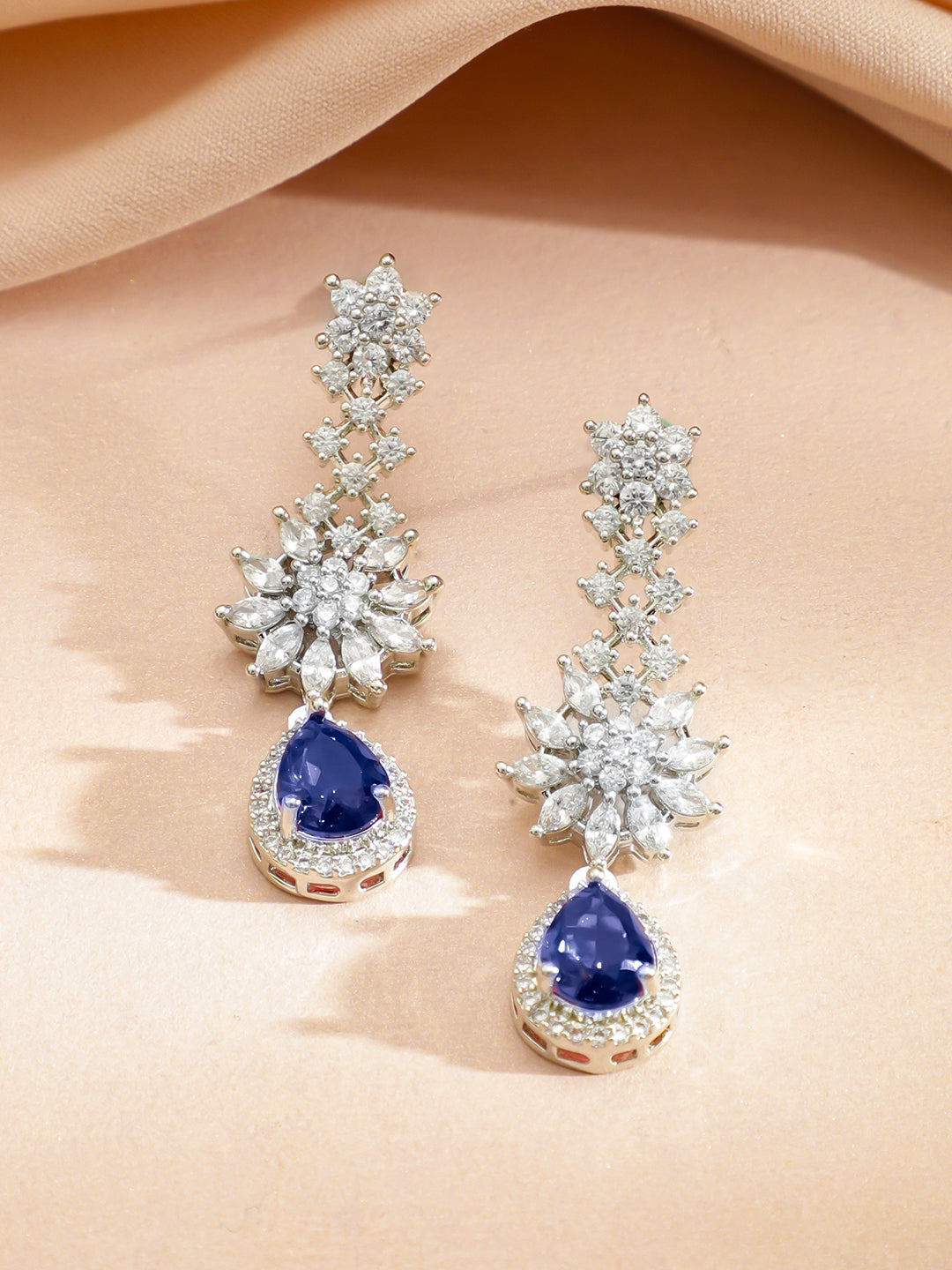 American Diamond Zirconia Necklace Set With Blue Sapphire フリーサイズ