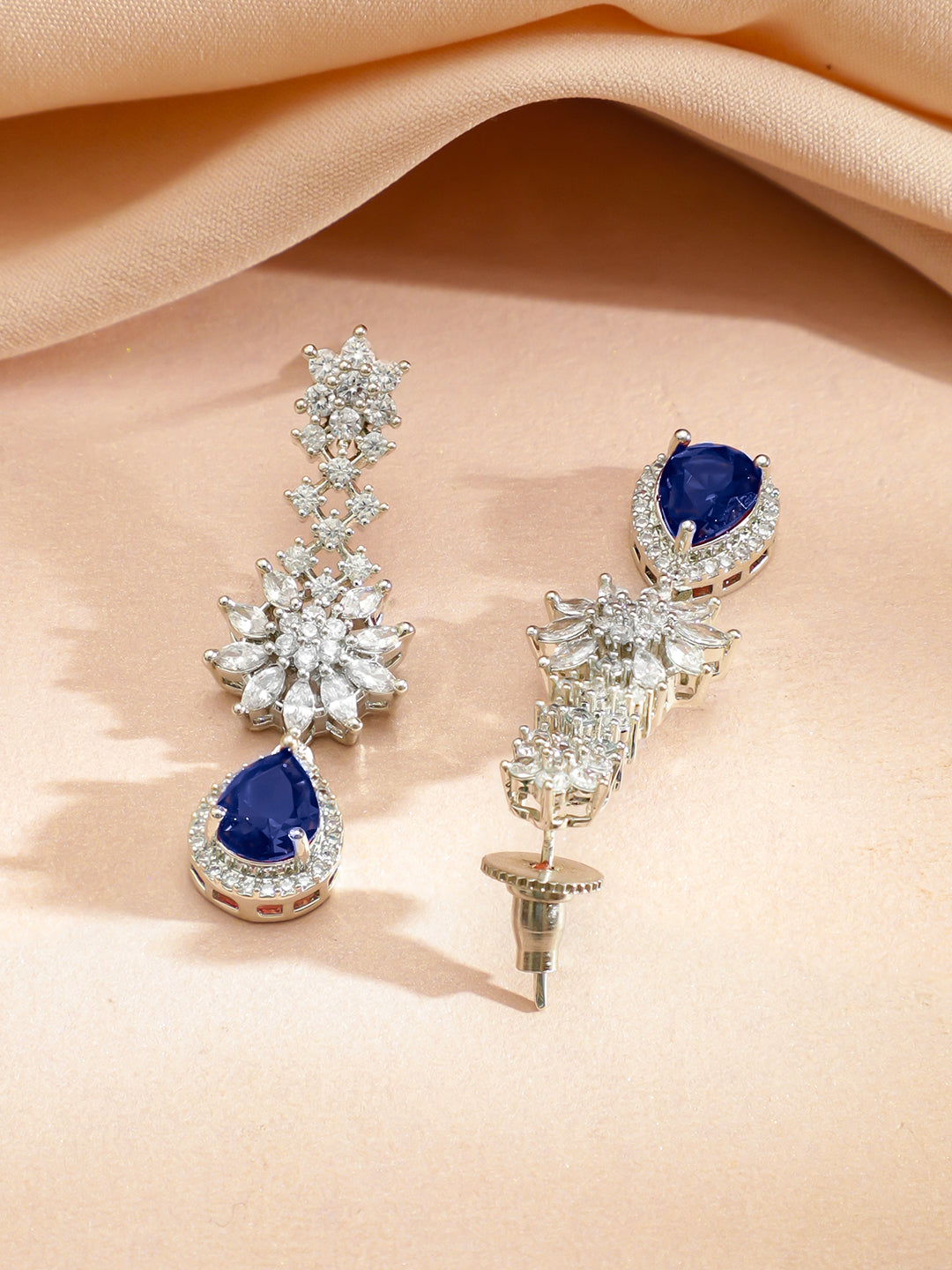 American Diamond Zirconia Necklace Set With Blue Sapphire フリーサイズ