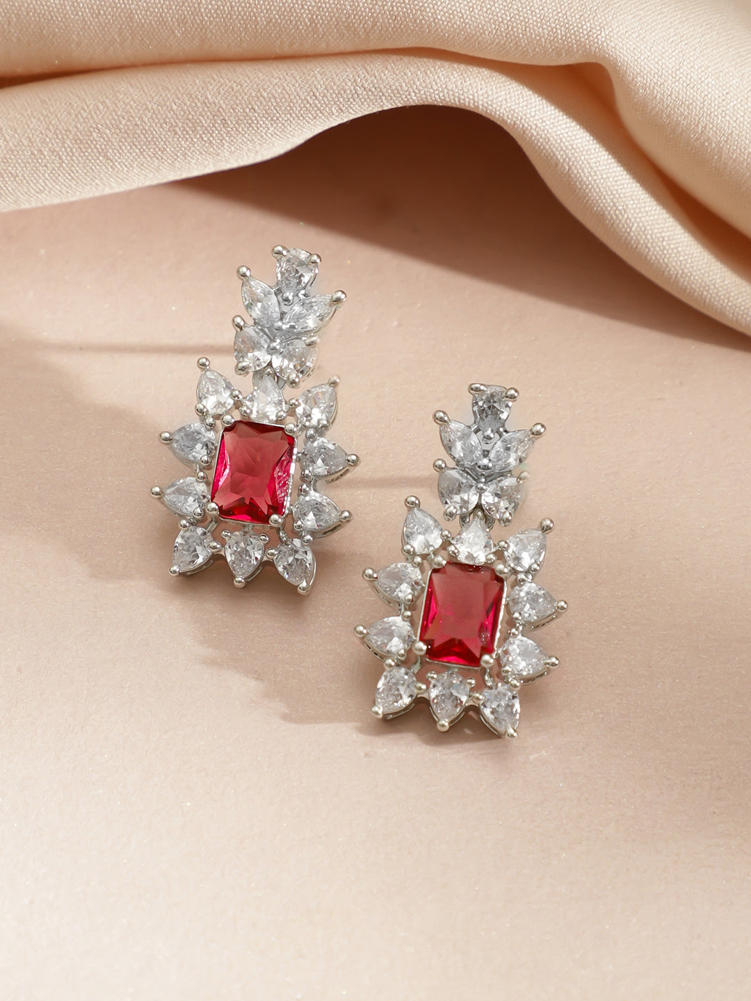 American Diamond Zirconia Red Cubic Necklace Set フリーサイズ