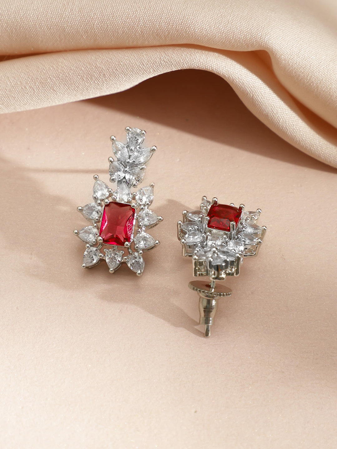American Diamond Zirconia Red Cubic Necklace Set フリーサイズ