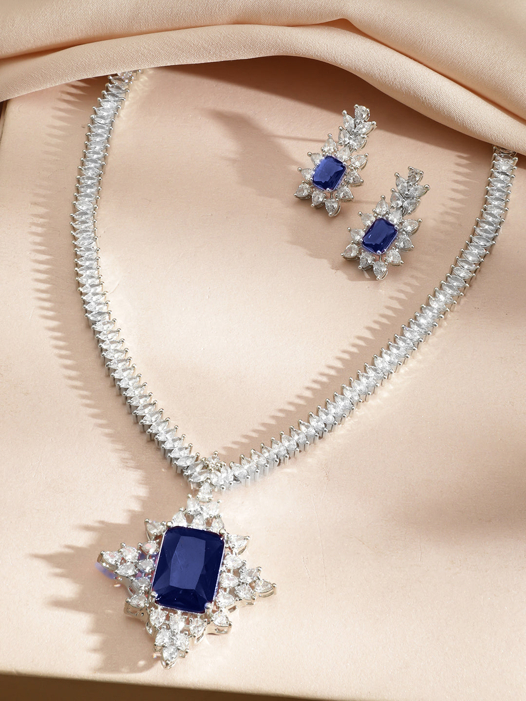 Blue American Diamond Zirconia Necklace Set フリーサイズ