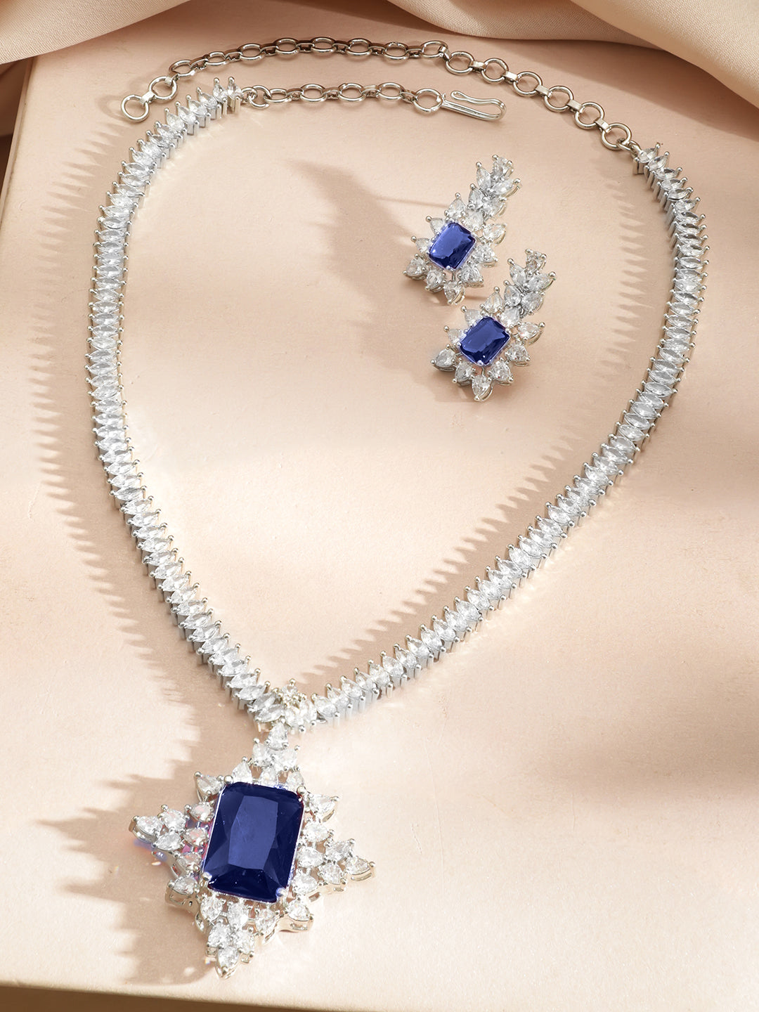 Blue American Diamond Zirconia Necklace Set フリーサイズ
