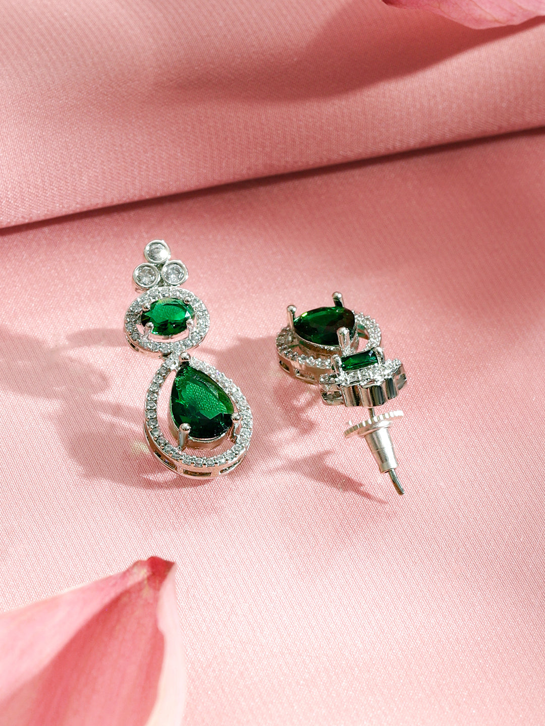 Emerald American Diamond Zirconia Green Beaded Necklace Set フリーサイズ