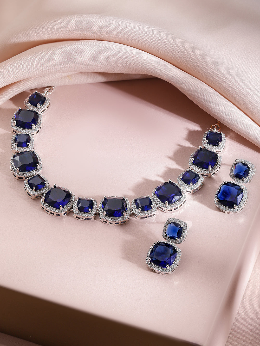 Blue Crystal Cut Short Necklace Set フリーサイズ
