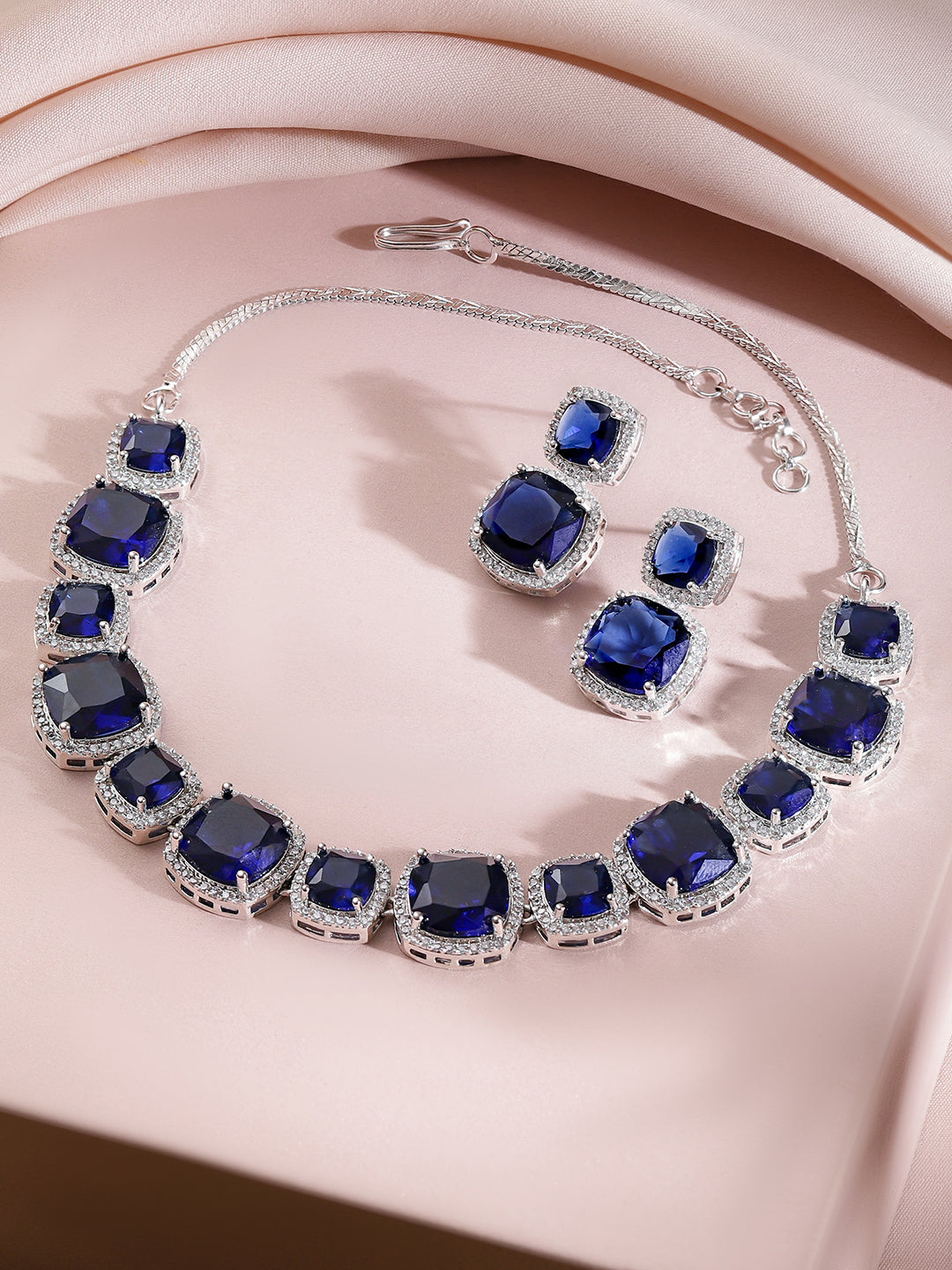 Blue Crystal Cut Short Necklace Set フリーサイズ
