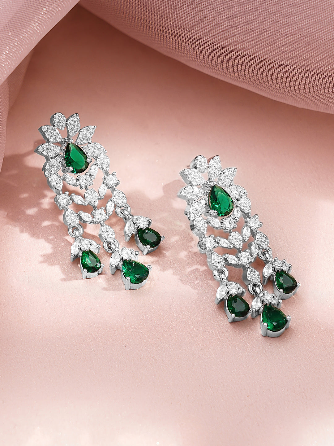 Green Teardrop American Diamond Zirconia Necklace Set フリーサイズ