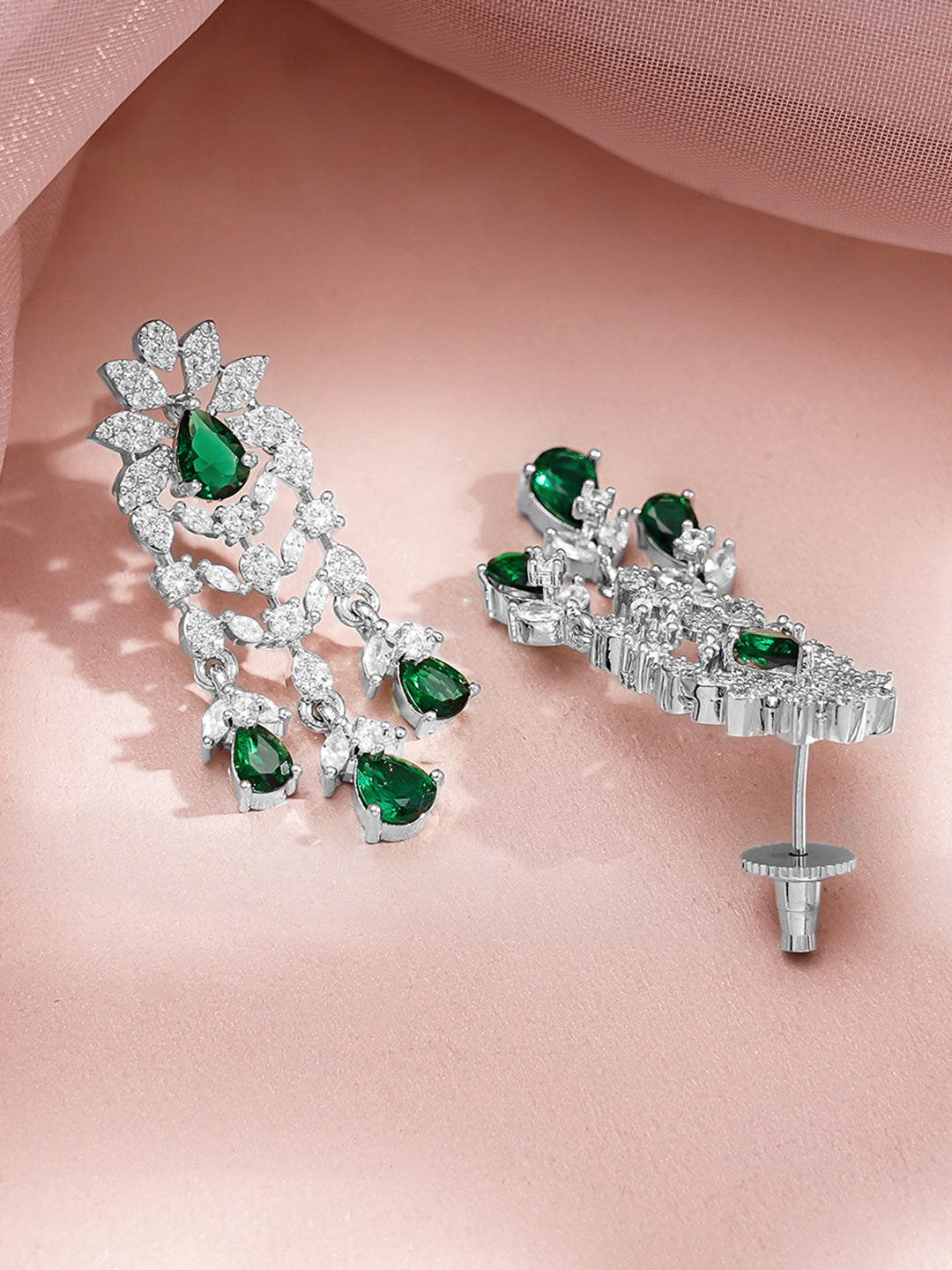 Green Teardrop American Diamond Zirconia Necklace Set フリーサイズ