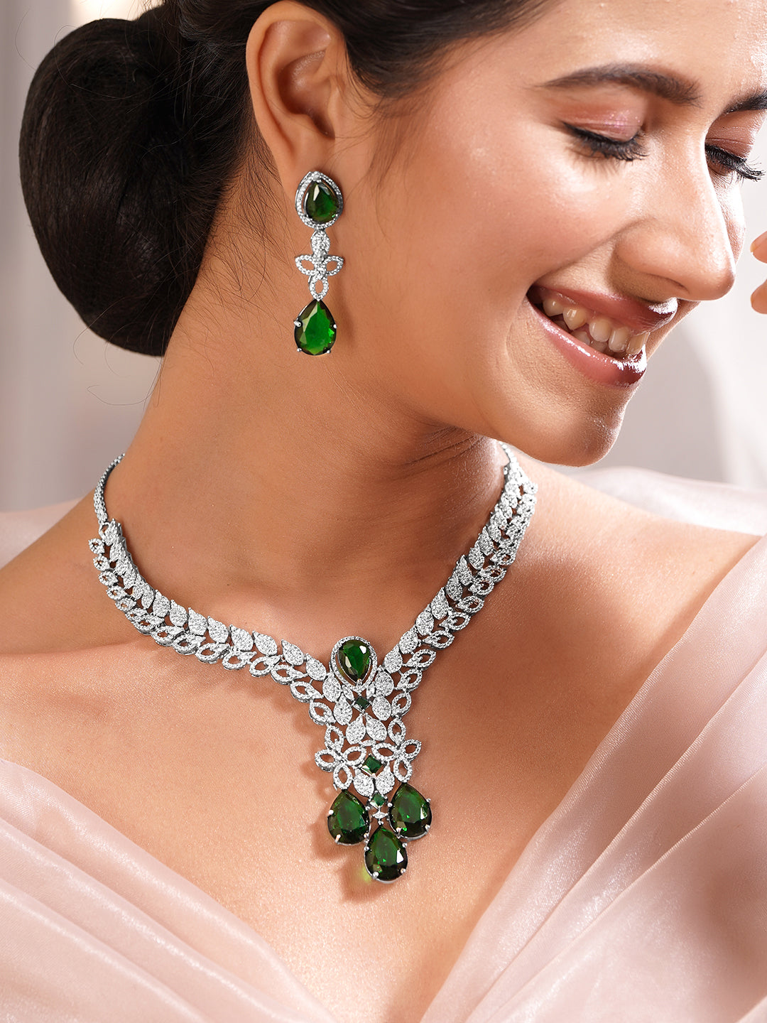 Premium Emerald Statement Necklace Set フリーサイズ