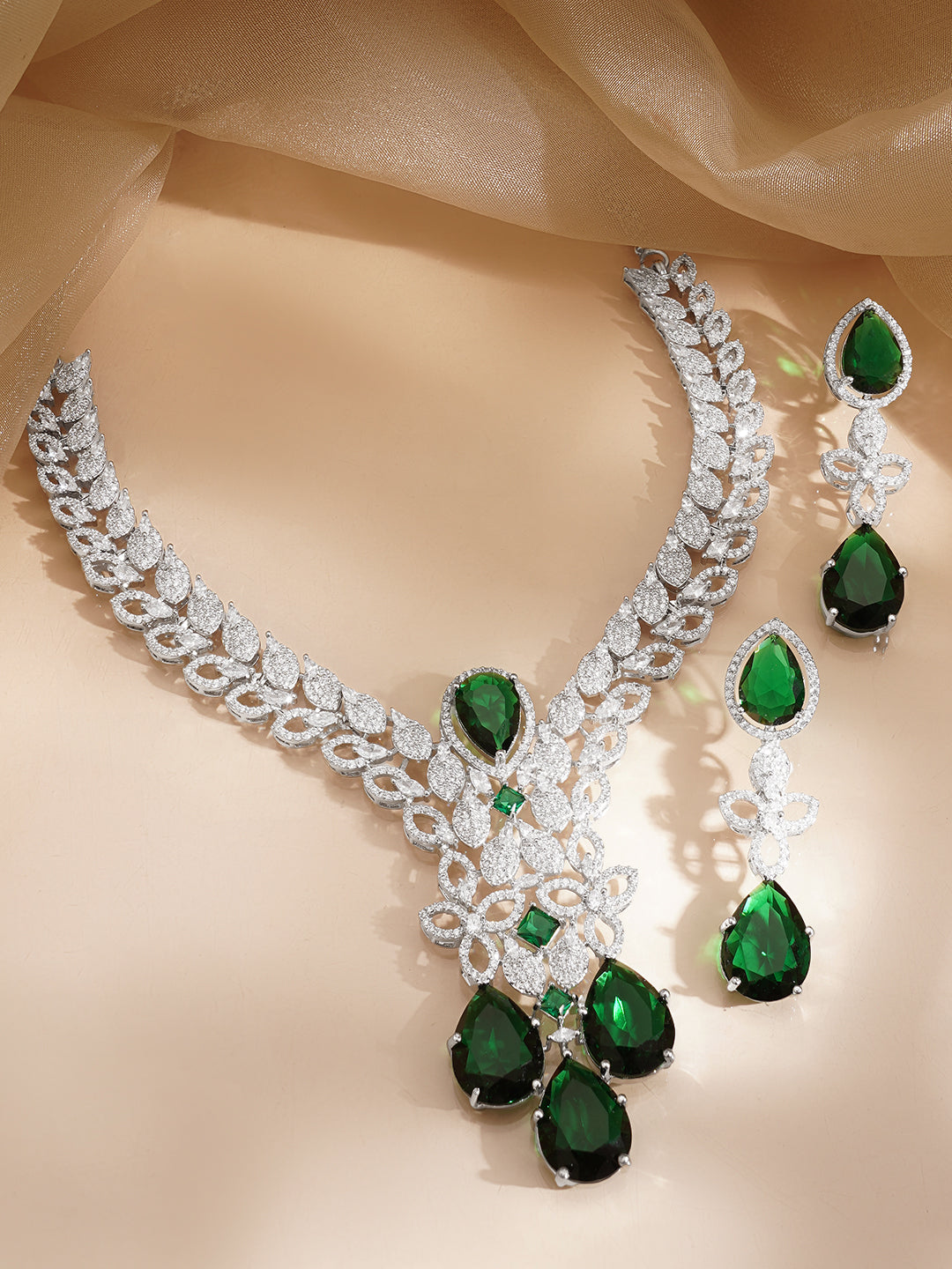 Premium Emerald Statement Necklace Set フリーサイズ