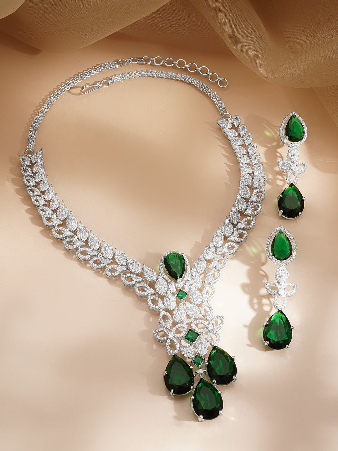 Premium Emerald Statement Necklace Set フリーサイズ