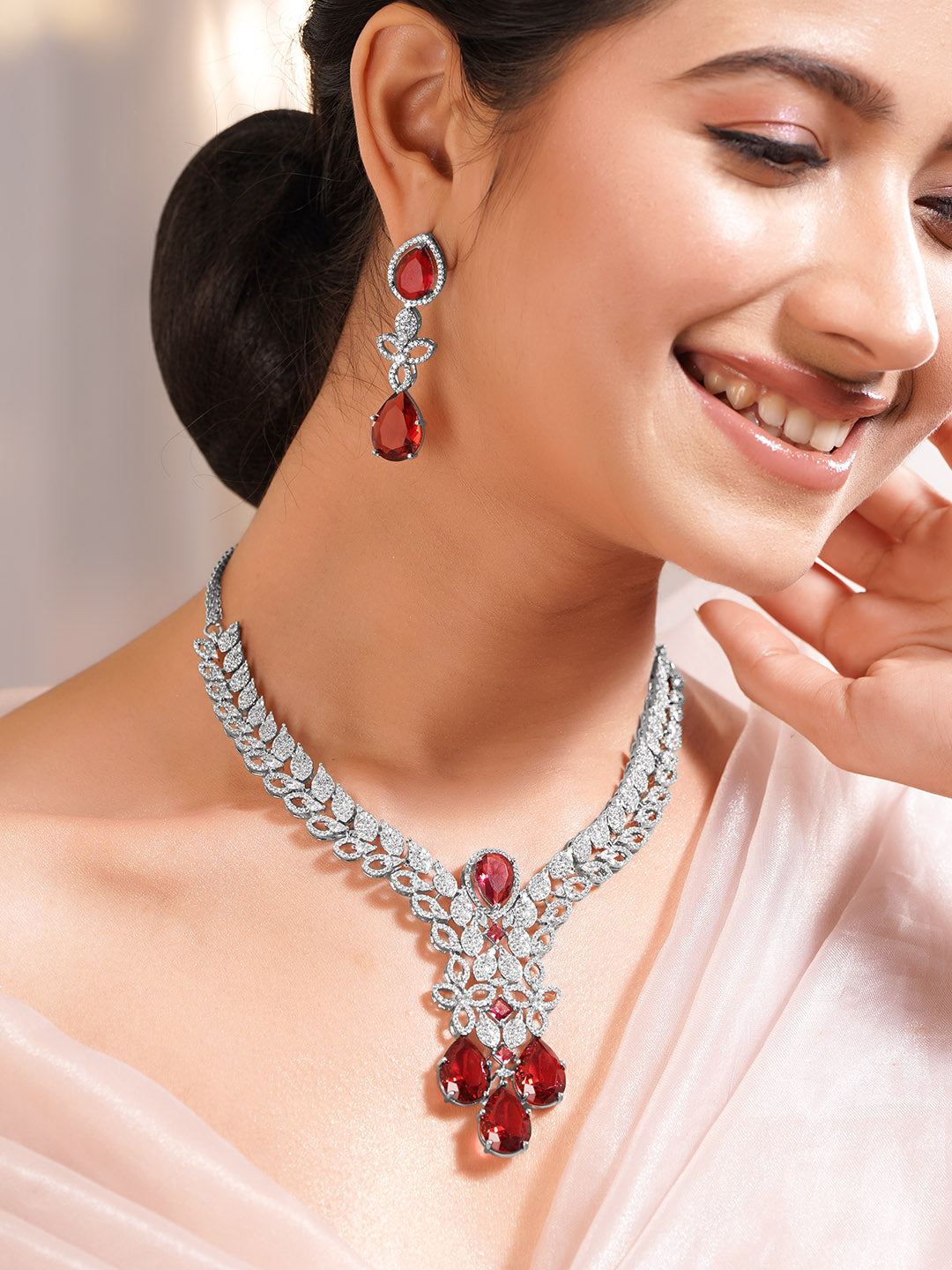 Ruby Glow Diamond Necklace Set フリーサイズ